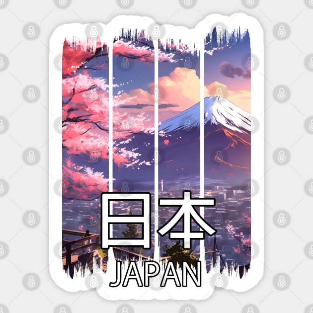Mount Fuji Cherry blossom Landscape – Anime Shirt Sticker by KAIGAME Art